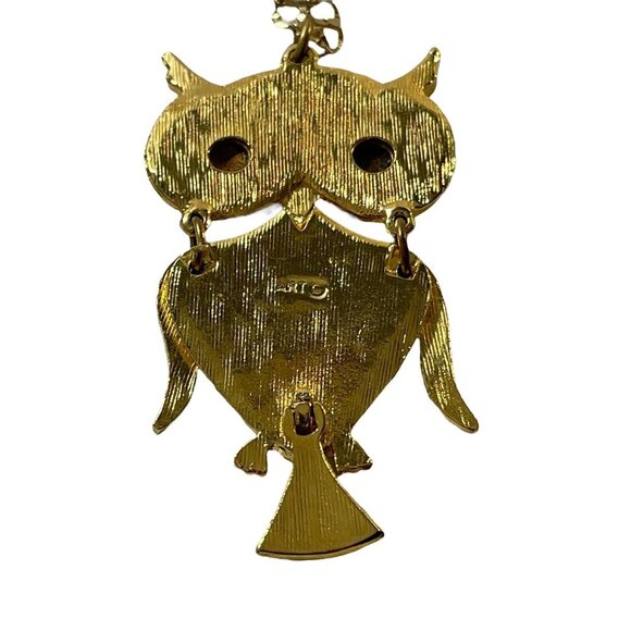 VTG ART Gold Tone Metal Cream Enamel Articulated Jointed Owl Pendant Necklace - Picture 9 of 16